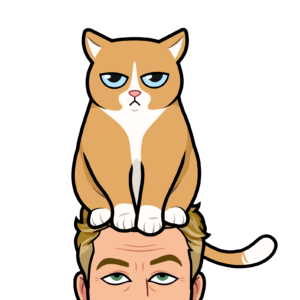 Cat sitting on Arekan's head