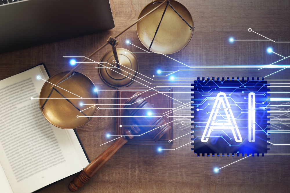 Scales of Justice with electronic overlay